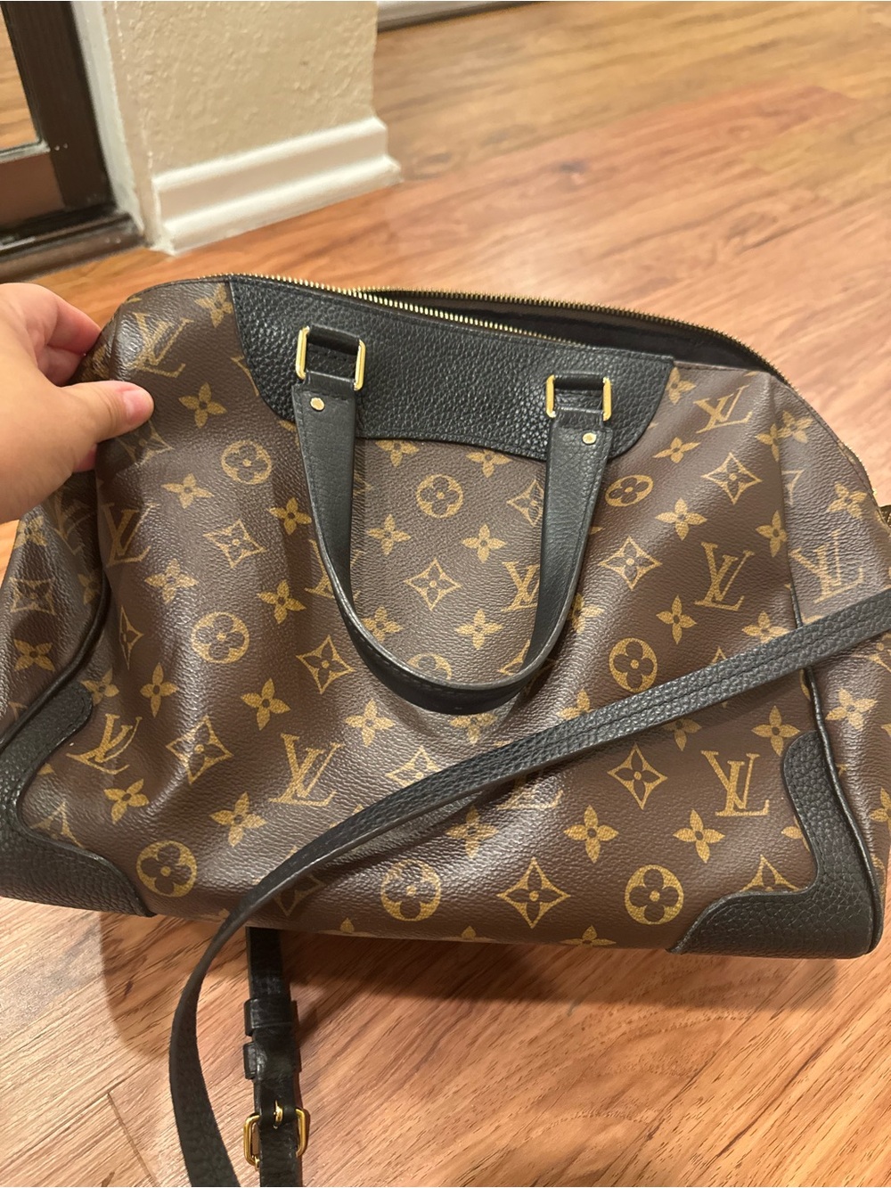 Louis Vuitton Brown Monogram Satchel with Black Trim and Gold Hardware